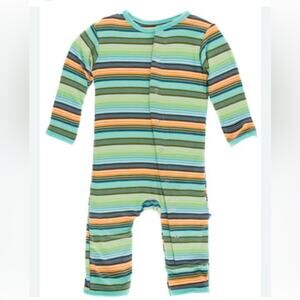 KicKee Pants BAMBOO Newborn Cancun Glass Stripe Coverall with Snaps Ruffles Soft